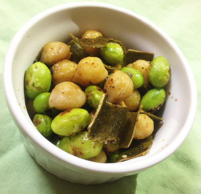 ひよこ豆と枝豆の七味炒め